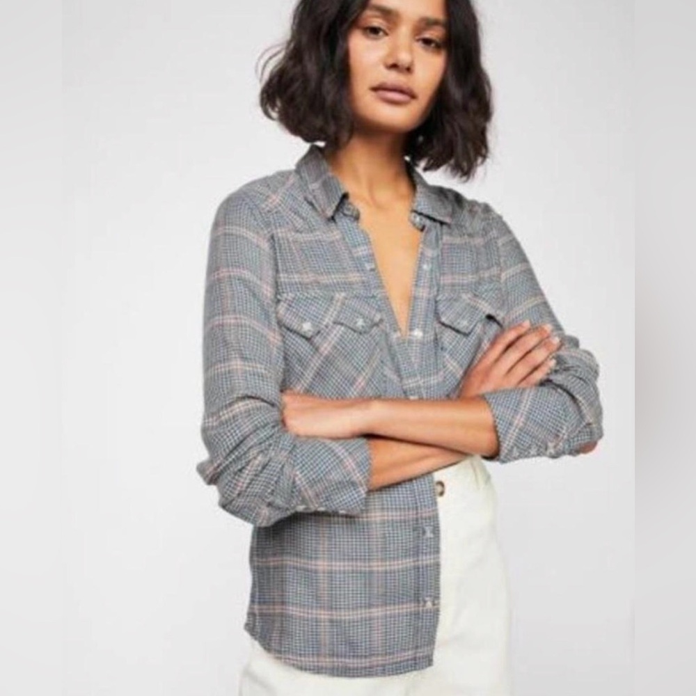 Free People Plaid Button Down Shirt